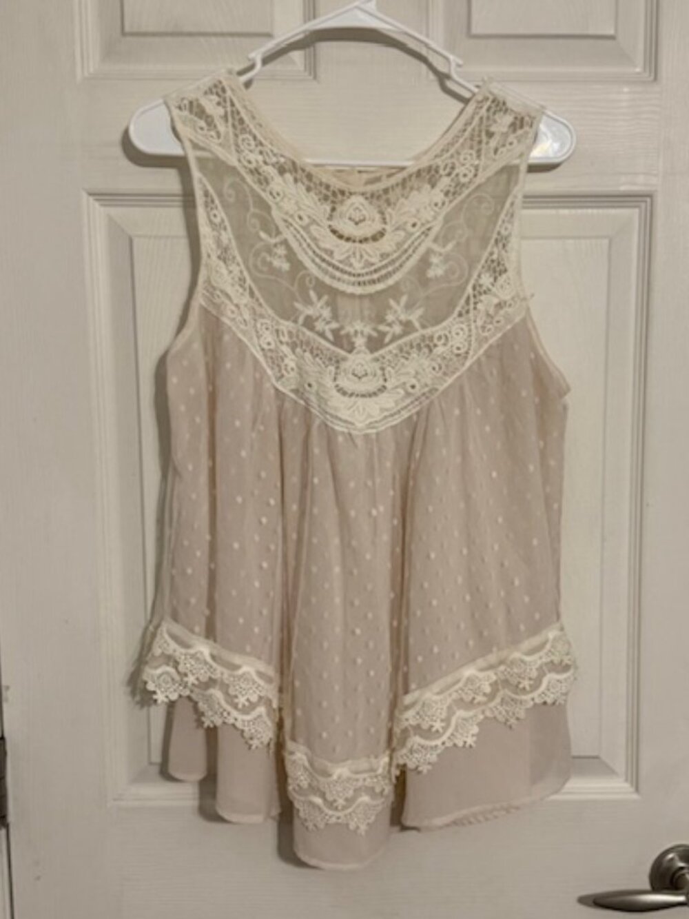Andree by Unit Women's Ivory Lace Bohemian Style Tank Top Blouse, Size M